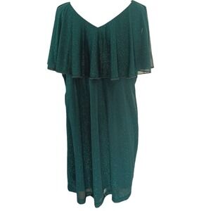 Connected Apparel Sheath Dress Women 16W Green Glitter Ruffle Capelet 7121079L